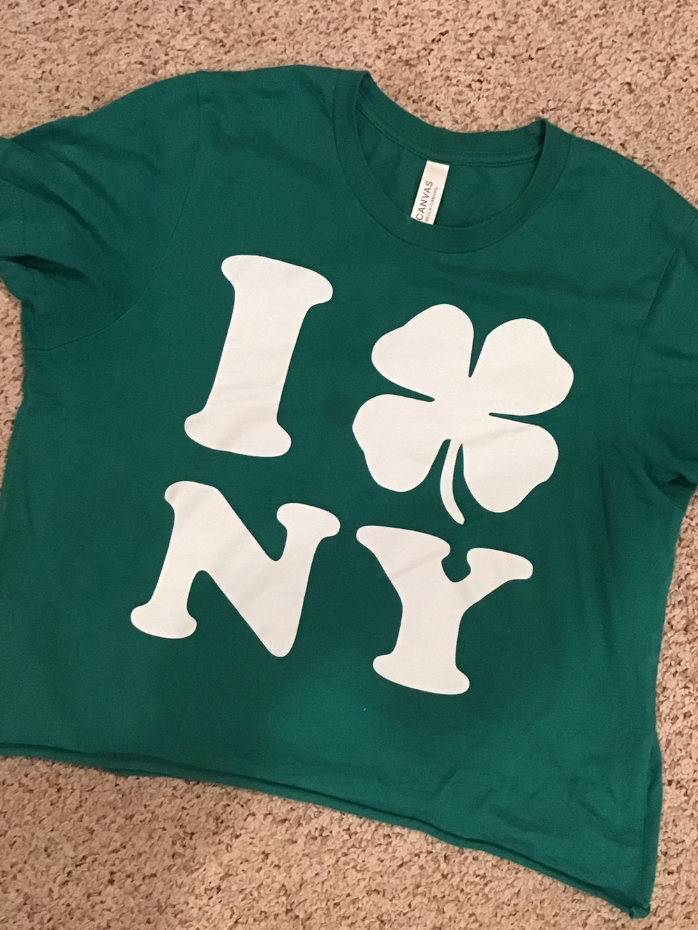 Bella Canvas Green Cropped Tee with White 'I ♣ NY' Graphic